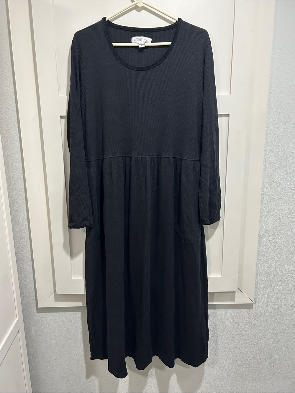 The Vermont Country Store Black Waffle Thermal Knit Dress Large